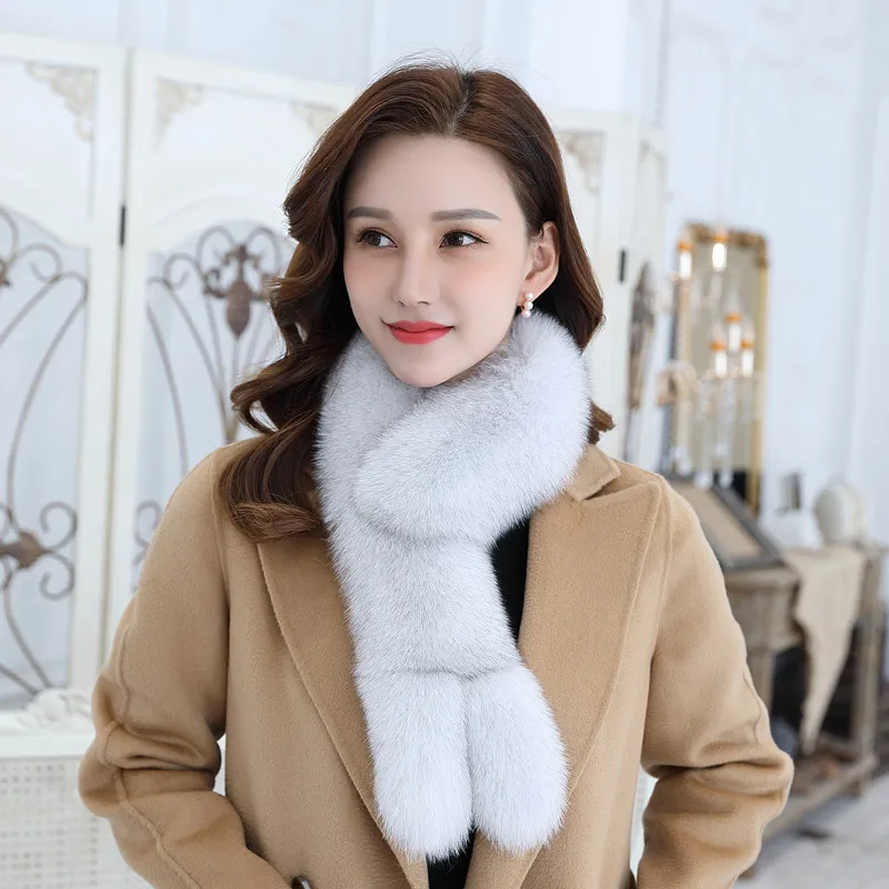 

2020 Winter Natural Fox Fur Scarf Women Warm Fashion Female Genuine Fur Scarves Soft Ladies Scarfs Femme