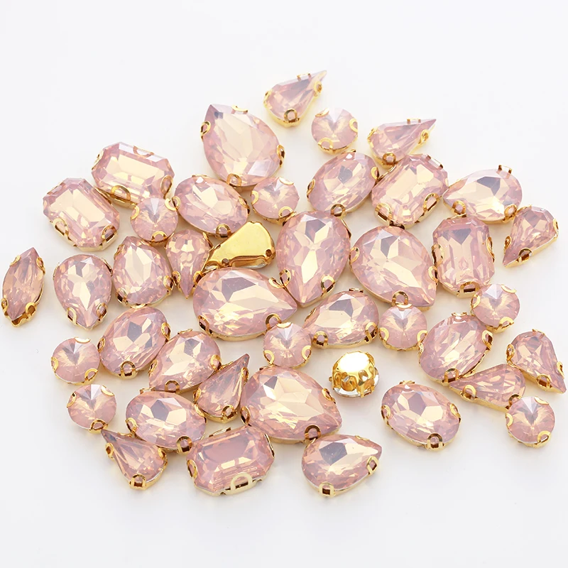 Mixed 50pcs Gold Champange Opal Rhinestones With Claw Plastic Resin Sew-on Champange Stone For Decoration Diy Shoes Accessories