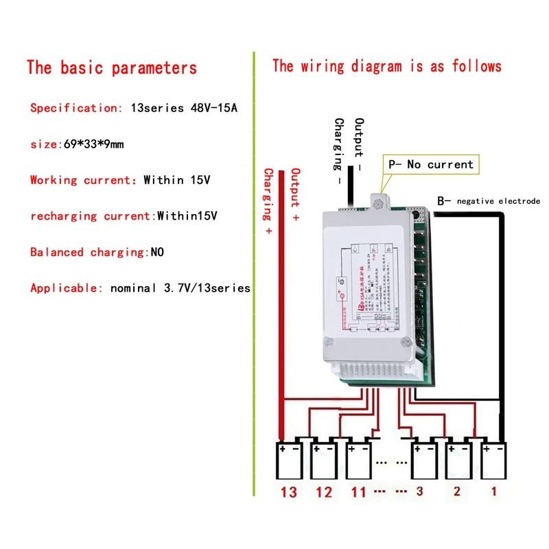 13S 48V 15A Li-Ion Lipolymerแบตเตอรี่BMS PCBบอร์ดฮีทซิงค์สำหรับE-Bike EScooter