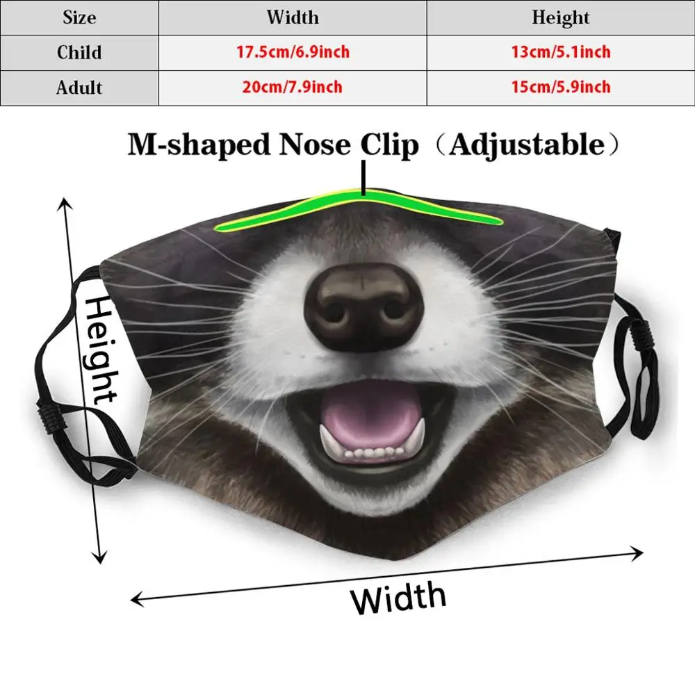 Raccoon Face Print Washable Filter Anti Dust Mouth Mask Raccoon Face Cute Animal Furry Anthro Mask Trash Panda