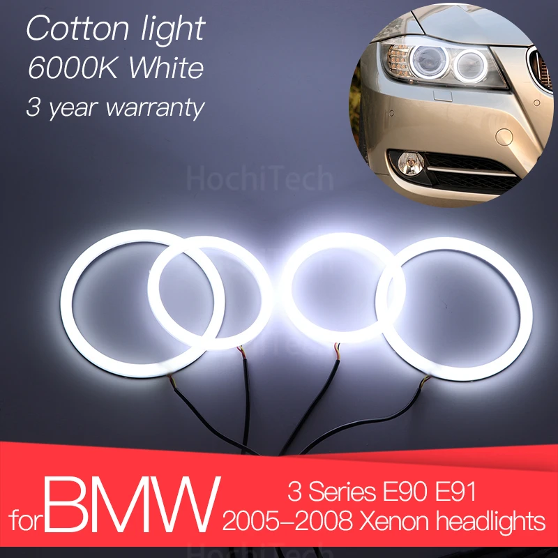 

3 Years Warranty Hight Quality LED Angel Eyes Kit Cotton White Ring for BMW 3 Series E90 E91 2005-2008 Xenon Headlights