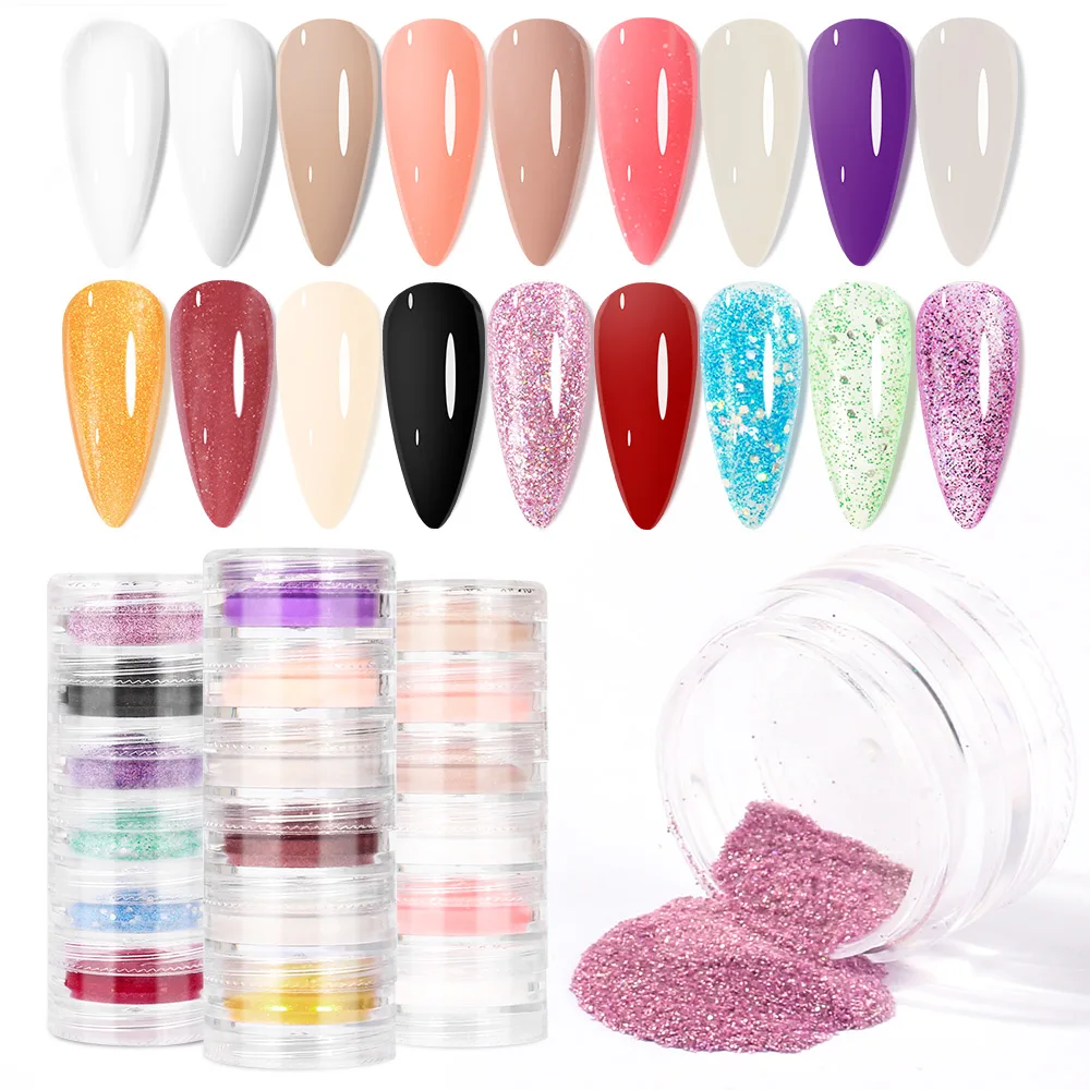 Kit de poudre à ongles, 6 couleurs, scintillant, dégradé, paillettes, naturel, séchage, décoration, Chrome