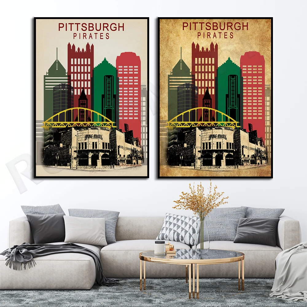 Póster de los Piratas de Pittsburgh, impresión de los Piratas de Pittsburgh, cartel del horizonte de Pittsburgh, decoración de Pittsburgh