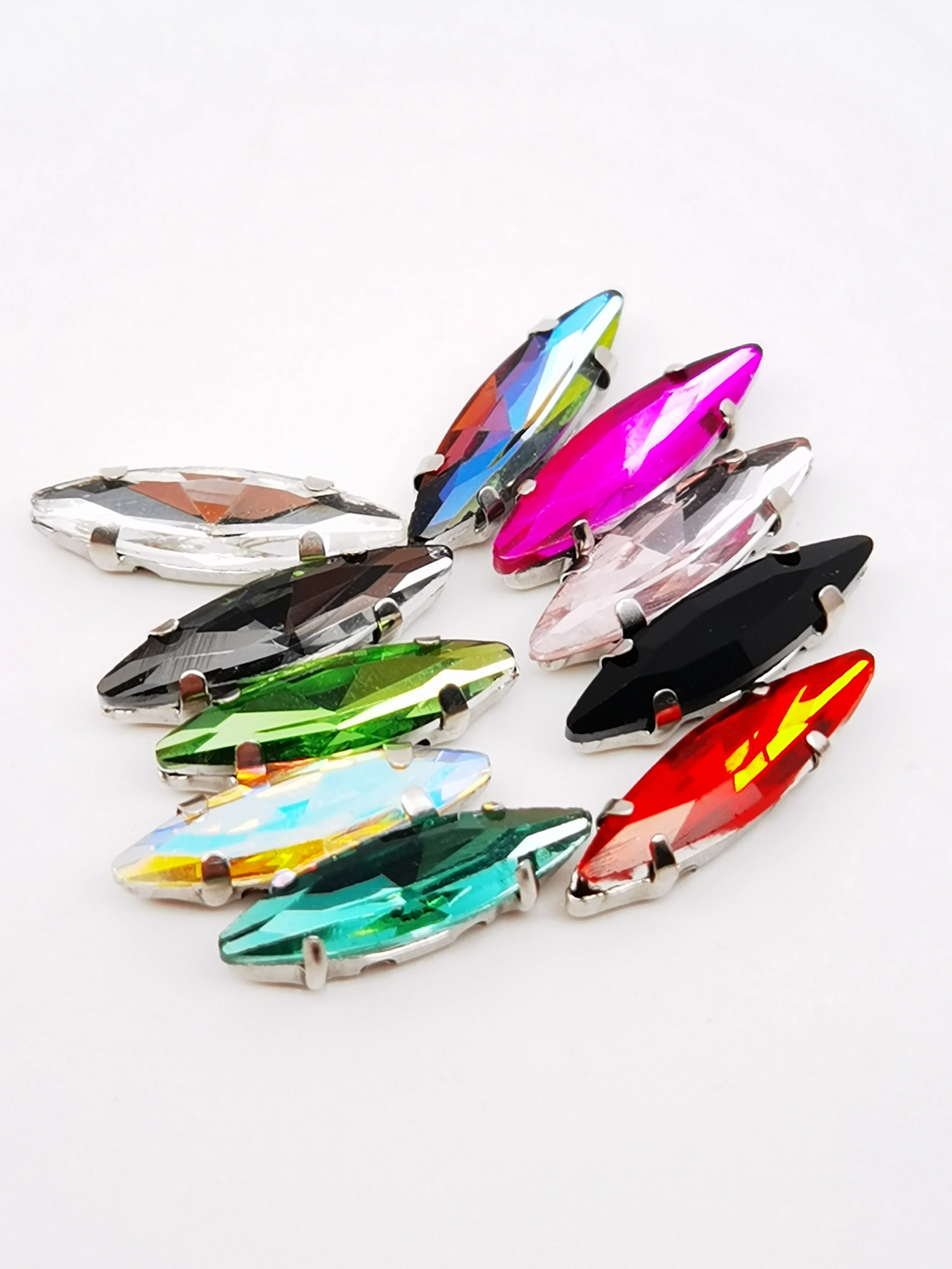 4*15mm Mix color horse eye shape Glass Crystal sew on rhinestones silvery claw for Diy shose accessories