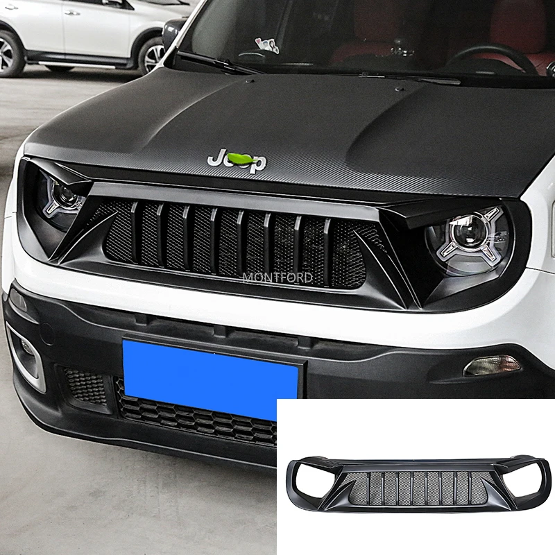 Griglia nera stile uccello arrabbiato per Jeep Renegade 2015-2018 -2020 aggiornamento presa d'aria Styling griglia ABS protezione paraurti anteriore