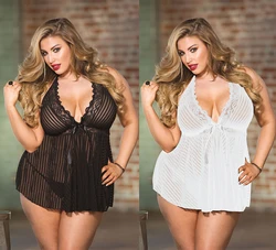 5XL Plus Size Women Sexy Lingerie Nightwear Erotic Sleepwear Lace BabyDoll Dress G-string Sex Products Baby Doll Exotic Apparel