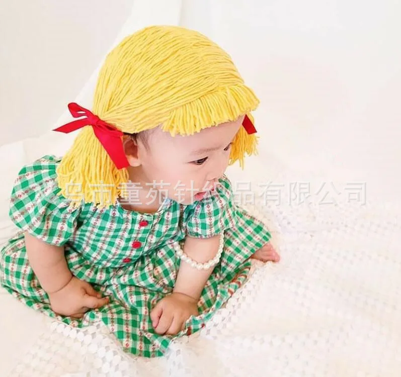 Cute Cosplay Kids Girl Hat Beanie Hair Pigtail Wig Cap Handmade Woolen Yarn Children Baby Hats and Caps Photography Props