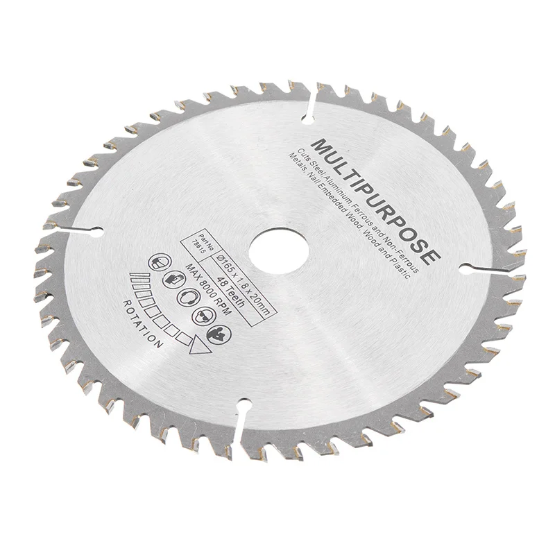 Hoja de sierra circular de 165 mm y 48 dientes Hoja de sierra de acero de tungsteno para corte de carpintería duradera
