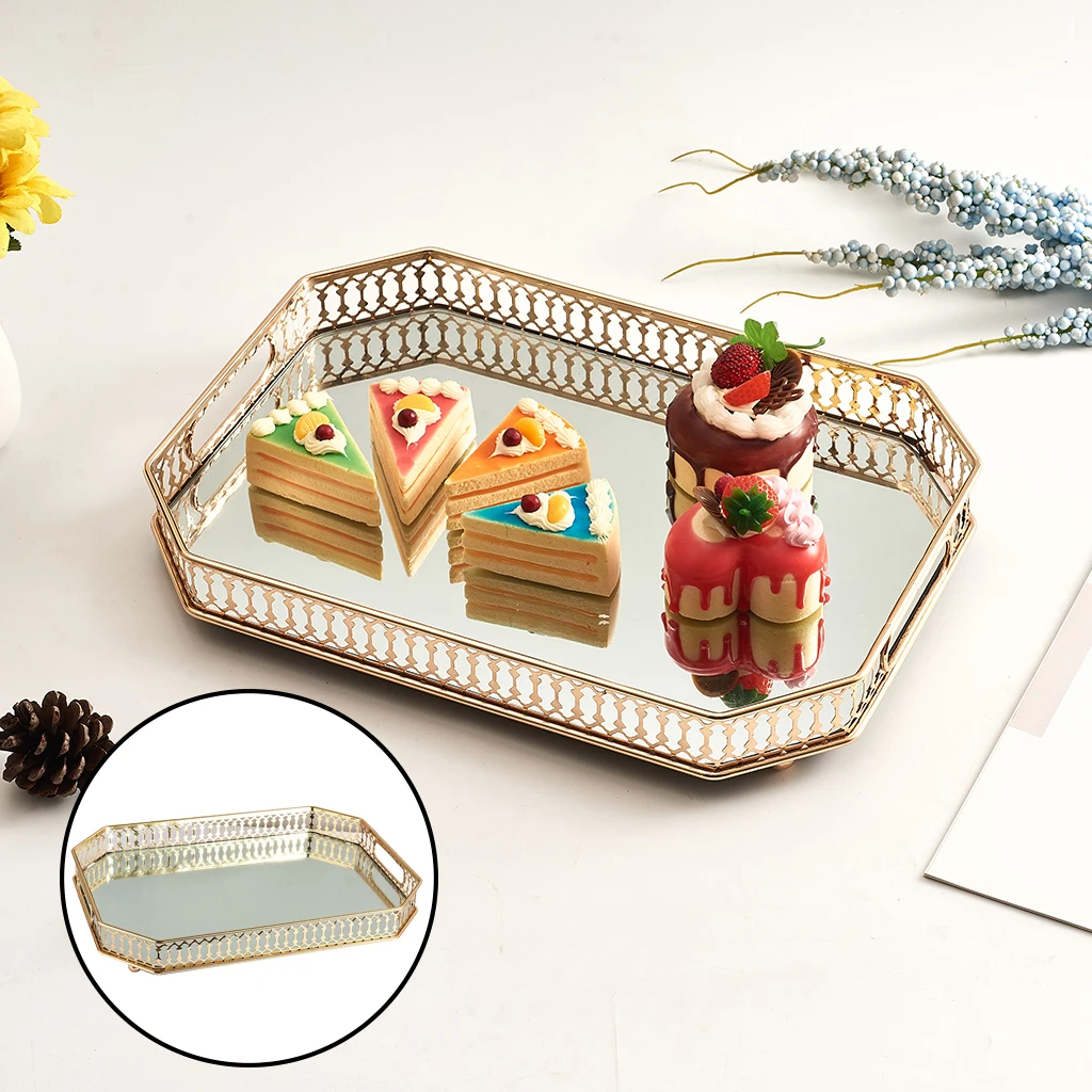 Rectangle Mirror Tray Cosmetic Perfume Storage Plates Perfume Retro Vanity Mirror Tray for Display Jewelry Dresser Mirror Decor