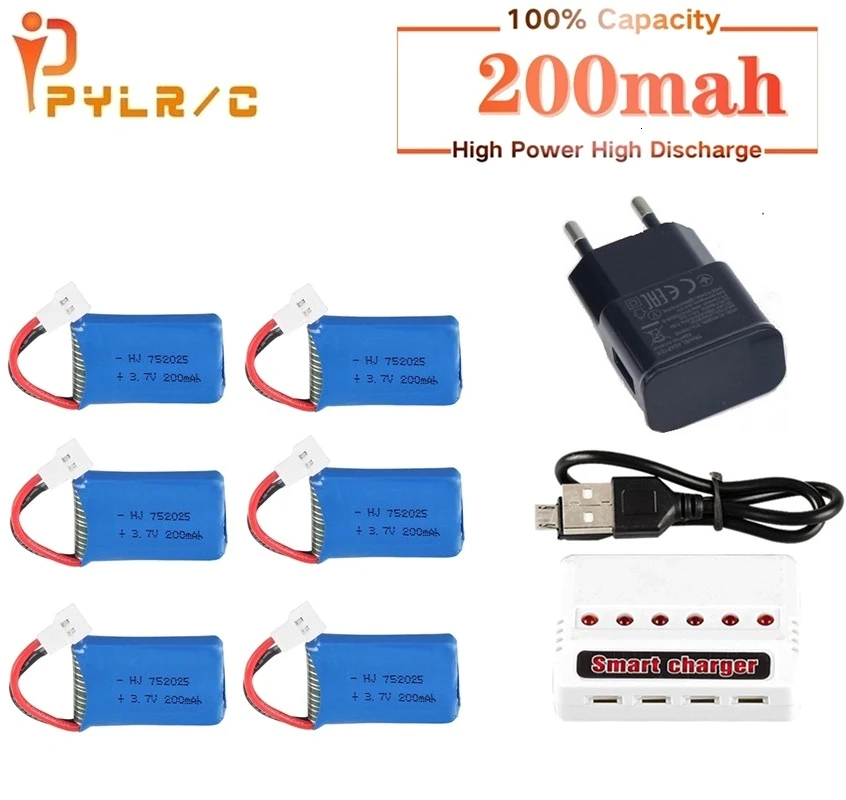 For Syma X4 X11 X13 RC Drones 3.7V 200mah LiPo battery + 6 in1 charger for Syma X4 X11 X13 RC Quadcopter Parts 752025