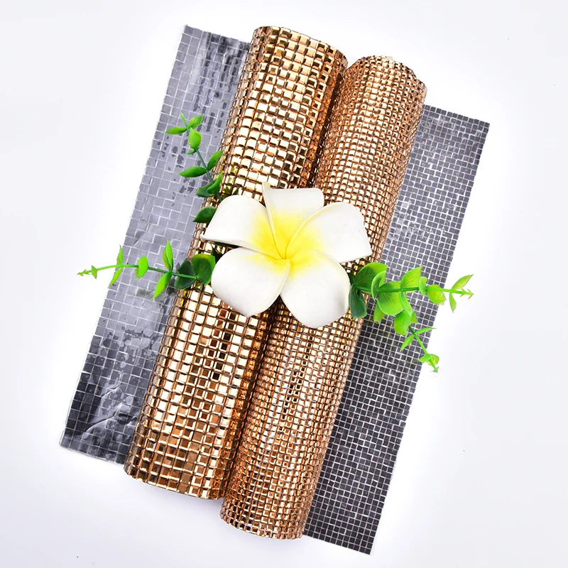 24X40Cm Bling Gold Crystal Hot-Fix Glue Mesh Rhinestone 5Mm Square Self Adhesive Topaz Stone For Motif Diamond Sheet Banding