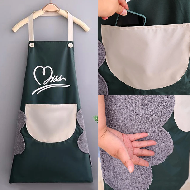 1PCS Men Women Household Waterproof Hand-wiping Kitchen Apron Heart Love Polyester Adult Bibs Home Aprons Kitchen Accessory