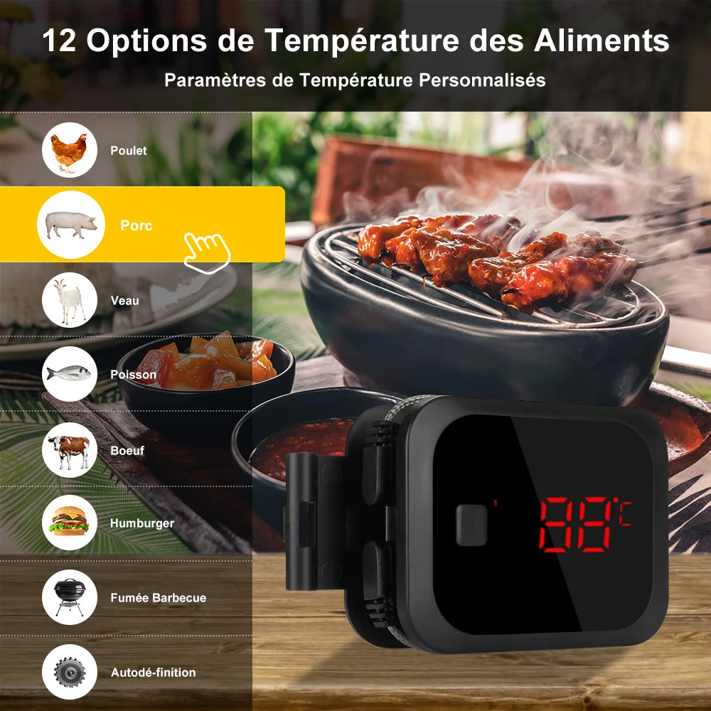 INKBIRD-termómetro inalámbrico para cocinar alimentos, dispositivo con Bluetooth, IBT-2X, con sondas dobles y temporizador, para horno, carne, parrilla