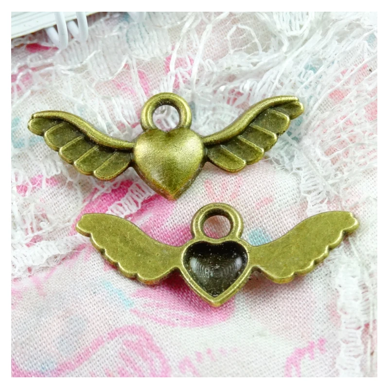 80pcs 27.1*11MM Antique Bronze Plated Heart With Wings Handmade Charms Pendant:DIY for bracelet necklace