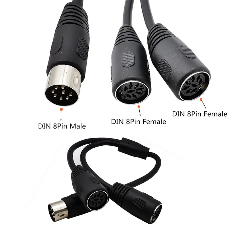 

DIN 8-Pin MIDI Cable Splitter Y Cable Adapter One 8-Pin Male to Two 8pin 2 Female Cable 30cm/0.3m 1ft