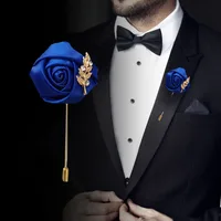 Boutonniere para novio, alfileres de solapa, ramillete de boda, traje, ojal, rosas de seda, hojas doradas, broche de flores para hombres y mujeres, accesorios de boda