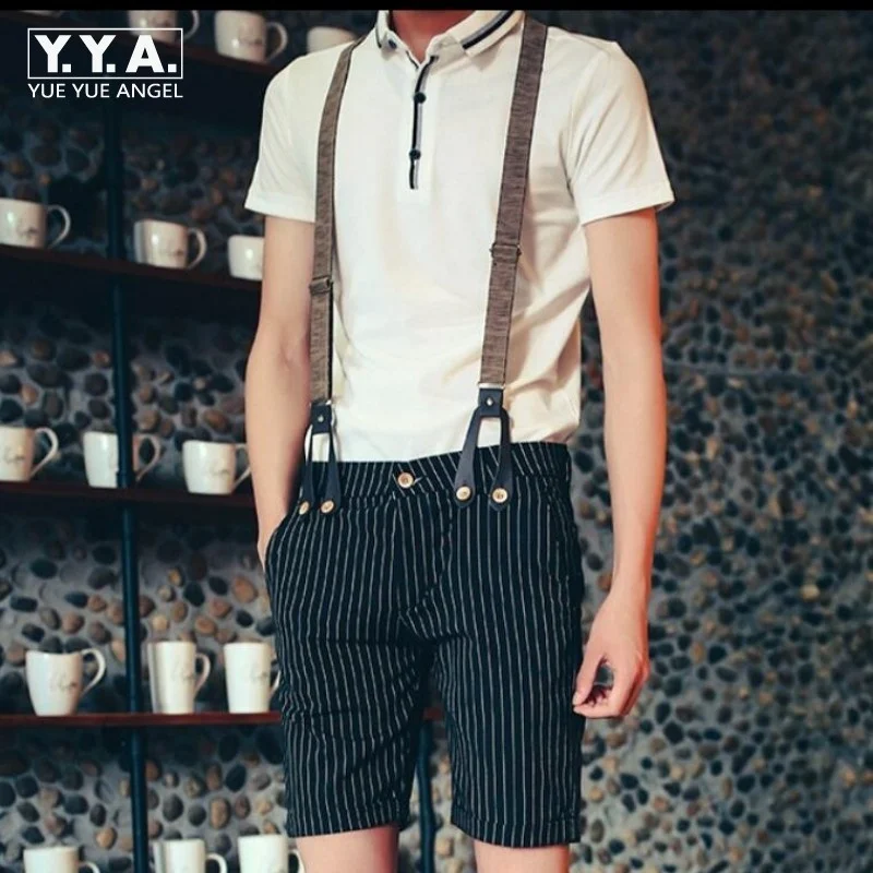 Fashion New Mens British Suspender Trousers For Man Slim Fit Striped Plaids Casual Shorts Pirate Shorts Size 27-36 Free Shipping