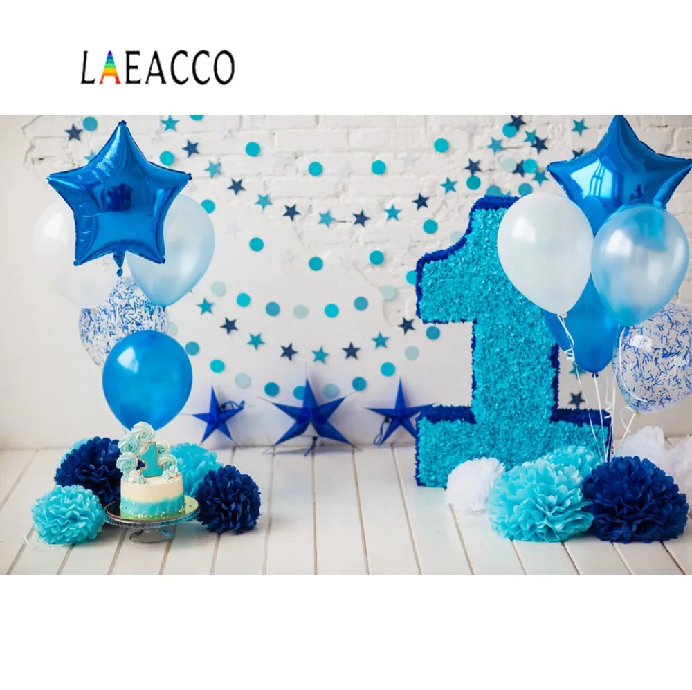 บอลลูนสีน้ำเงิน Baby 1st Birthday PARTY ฟุตบอลฟุตบอลเค้กชั้นภาพฉากหลังถ่ายภาพพื้นหลัง Photo Studio