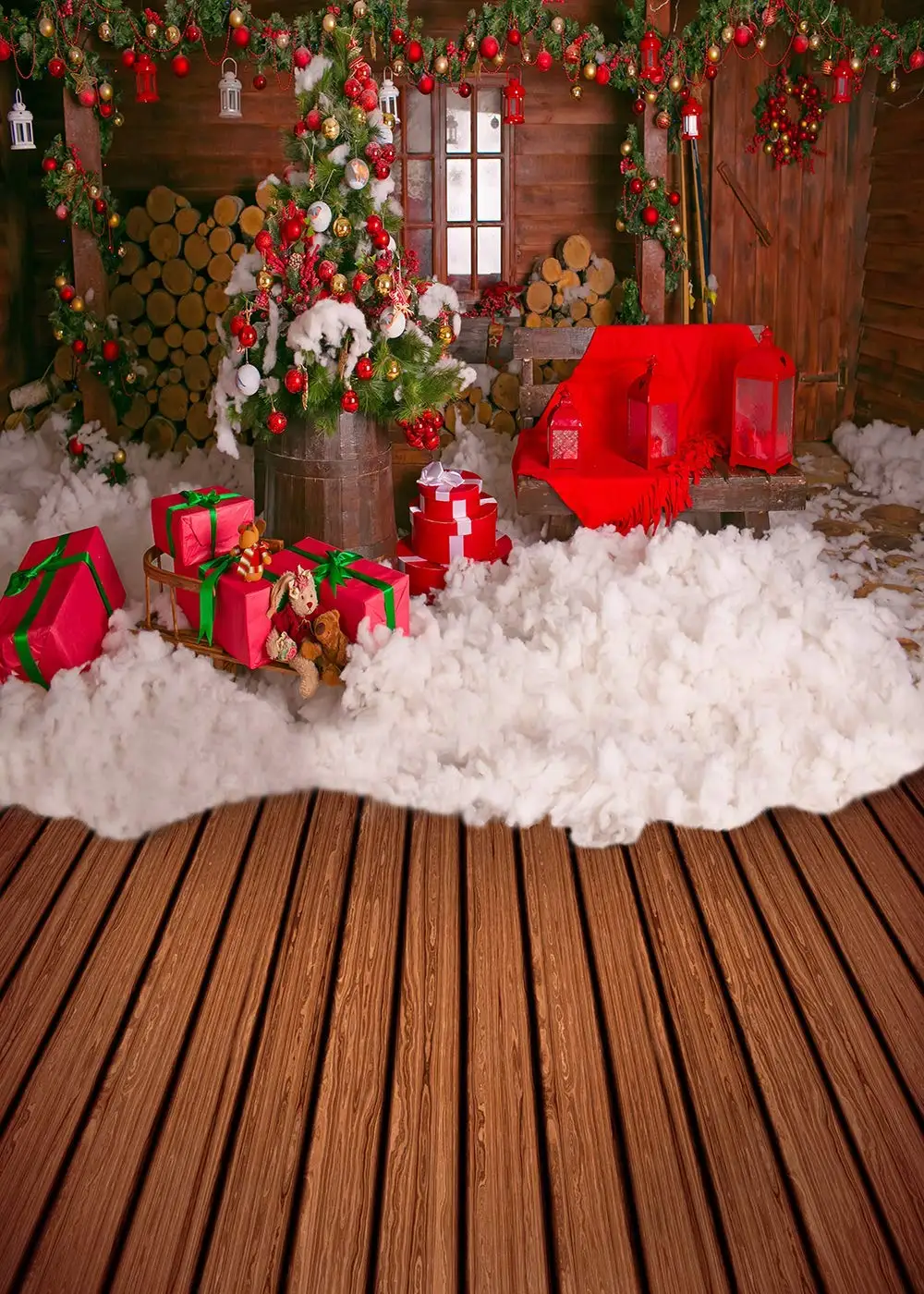 Capisco Photography Backdrop Christmas tree Holiday Home wood floor snow gift Background for Xmas Party Decoration Studio Props