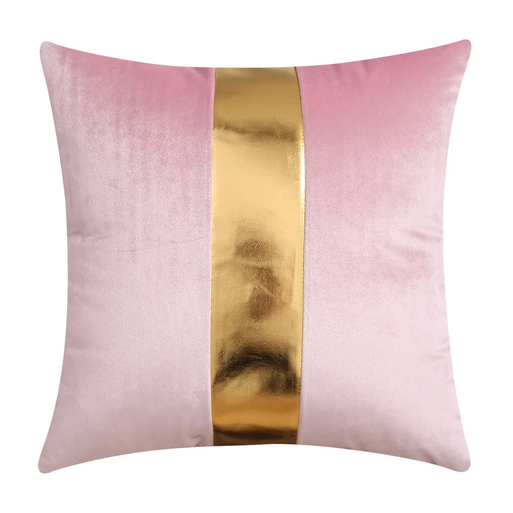 Faux Leather Patchwork Velvet Cushion Cover Sofa Pillow Cover Livingroom Pillow Case Luxury Fashion Design Pink Cushion Cover