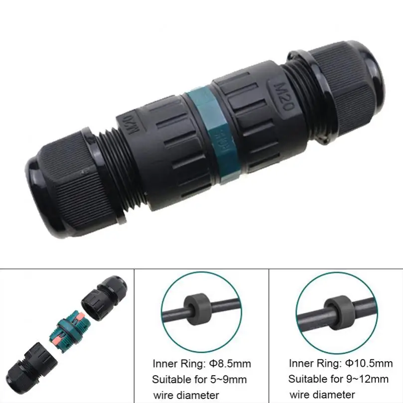 Push-Type external Waterproof Connector IP68 5-12mm 3Pin Wire Quick Connected Junction Box for Outdoor LED display lamp lighting