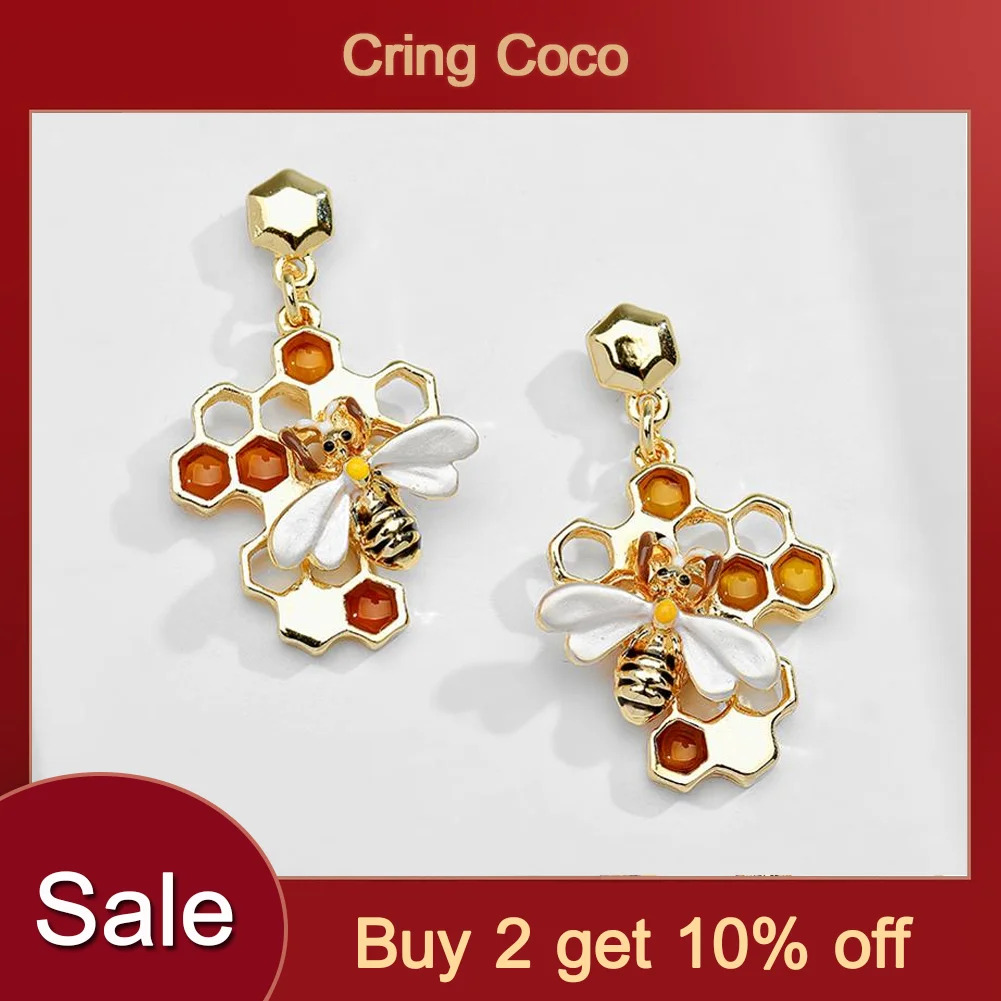 Sale New Fashion Bee Drop Earrings Gold Plated Alloy Enamel Honeycomb Shape Dangle Earring for Women Wedding Jewelry Brincos