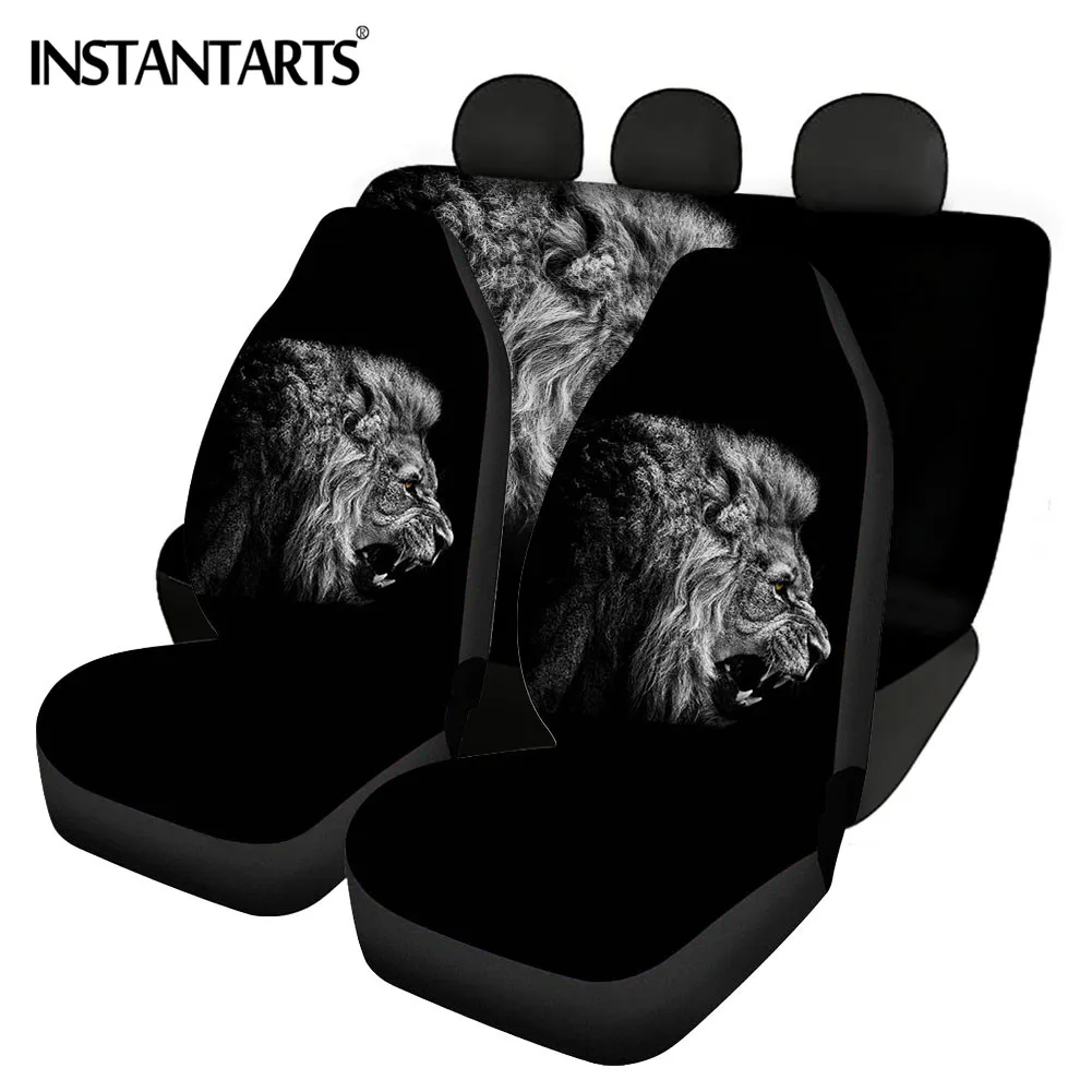 INSTANTARTS 3D Animal Lion Pattern Comfortable Front and Back Vehicle Seat Covers Universal Car Interior Seat Covers Washable