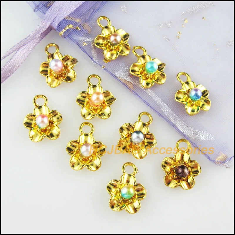 20 New Star Charms Mixed Acrylic Flower Pendants Gold Color 11.5x15mm