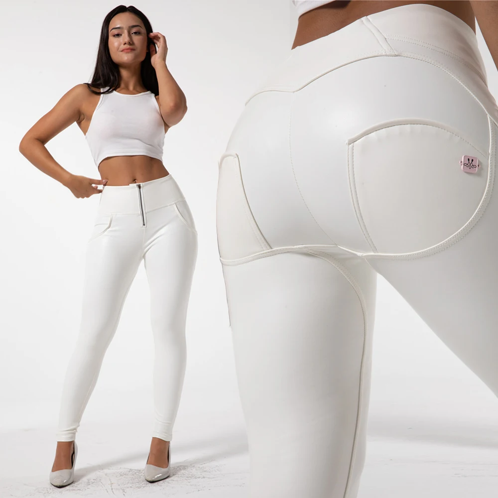 Shascullfites Leggings modellanti in ecopelle Leggings in lattice bianco a vita alta Leggings in pelle elasticizzata per sollevamento bottino per