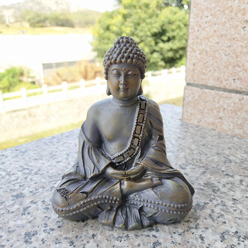 Stone Color Buddha Statue Home Decor Resin Big Feng Shui Meditation Buddha Sculpture Zen Figurines Room Office Garden Decoration