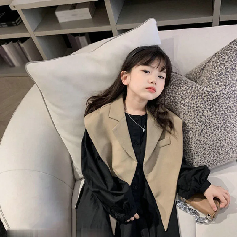 

Spring Autumn New Girl Suit European And American Style Dovetail Shawl + Shirt Dress Two-Piece Children'S Wear Clothes For Girl