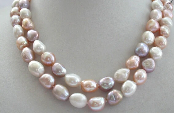 

FREE SHIPPING stunning 2rows BIG baroque multicolor freshwater pearl necklace