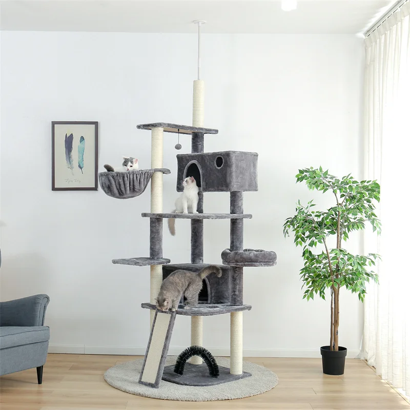 Luxury Cat Trees Towel Multi-Level Floor to Ceiling Cat Tower Large Condos Hammock Solid  Durable Natural Sisal Scratching Posts