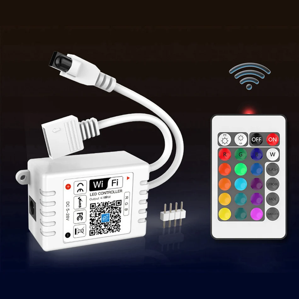 Magic Home 5-24V Wifi LED RGB Controller with IR 24Key Remote Control 2 way Output LED Strip Lights APP Smart Lamps Bulbs