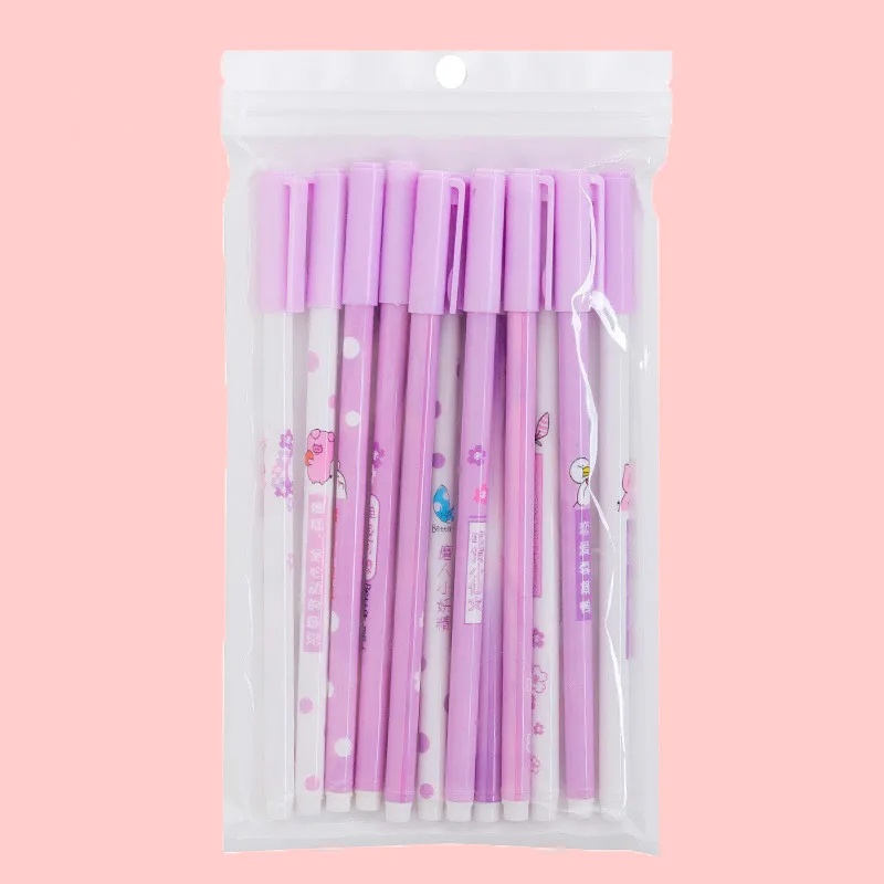 

12 Pcs Purple Cute Pretty Girl Girl's Heart Gel Pen Set WritingTools Student Creative Neutral Pen School Offfice Supplies