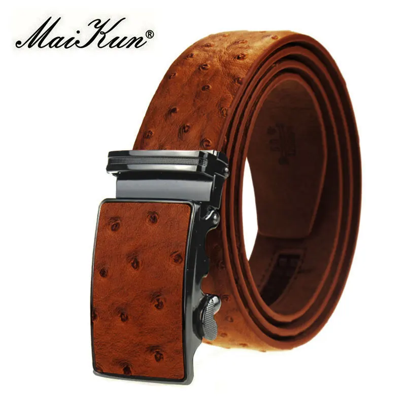 Maikun luksusowy skórzany pas dla mężczyzn oryginalny design strusie ziarno pasek z automatyczną klamrą Ceinture Homme Cinto Masculino
