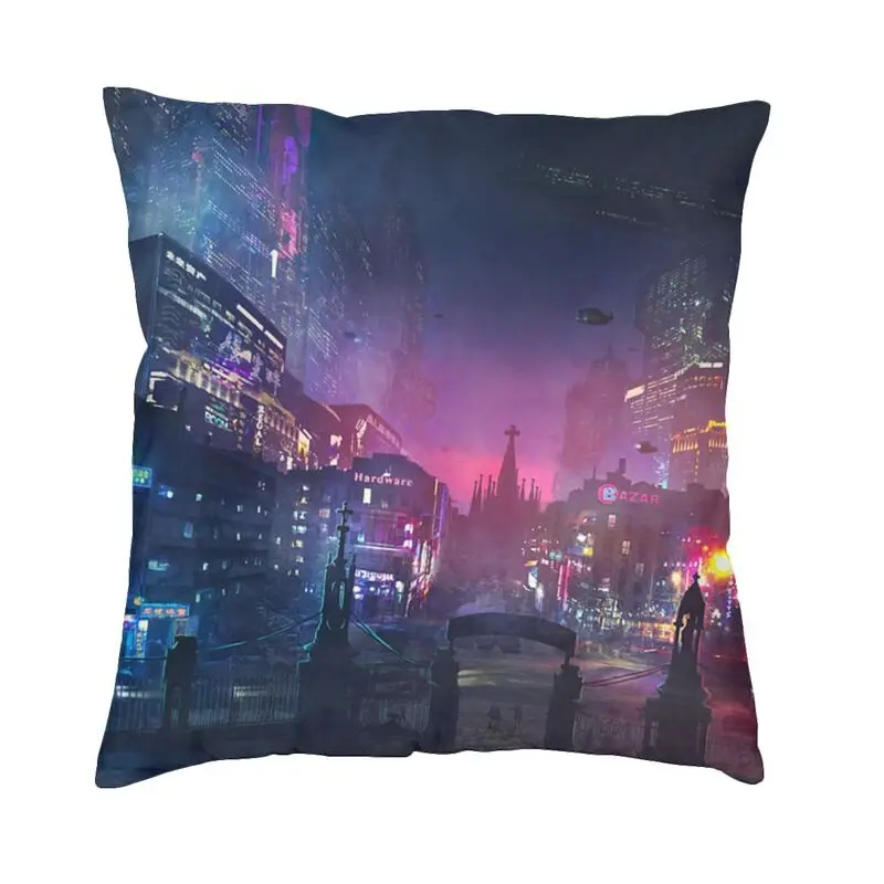 Spain Cityscape Oil Painting Art Pillow Cover Home Decor Barcelona Neons Sant Pau I La Sagrada Familia Cushion Cover Pillow Case