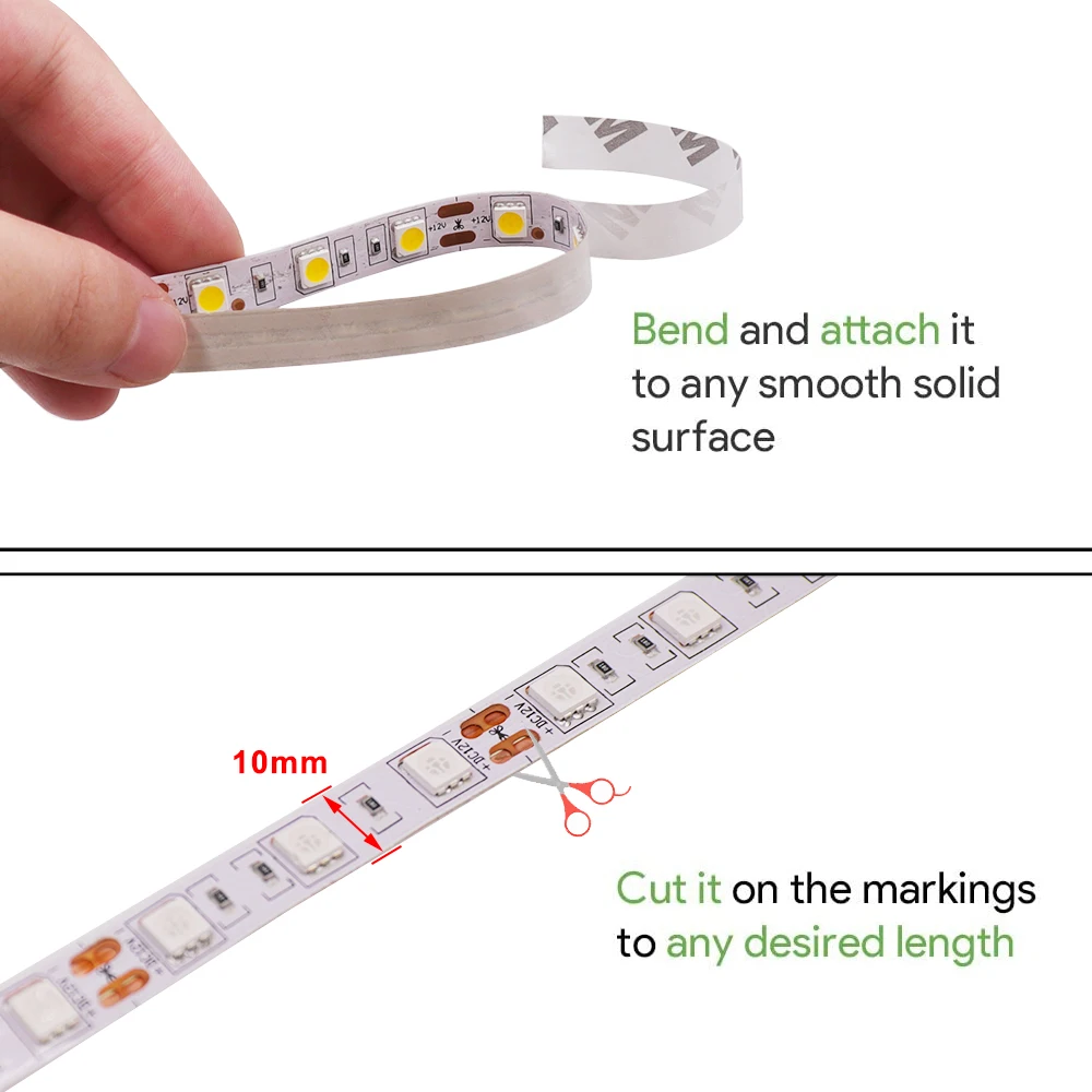 12V RGB LED Strip Light 5M 300Leds SMD 2835 5050 60LEDs/m Tuya Wifi Bluetooth APP Control Waterproof Flexible Tape Ribbon