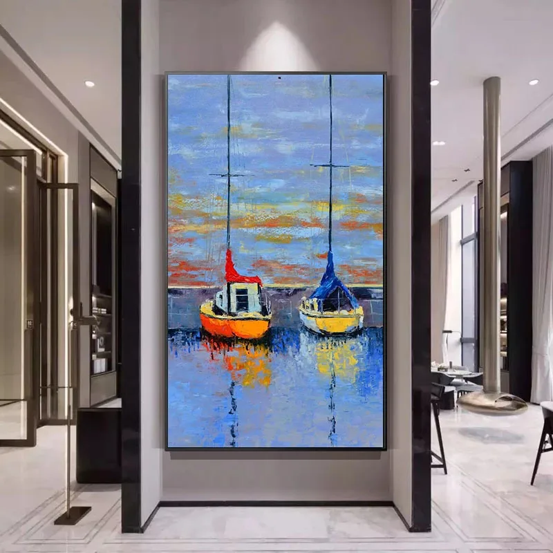 

Sunset Seascape Oil Painting WAll Art Canvas Boat Modern Minimalist Art Painting Home Decoration Poster No Frame