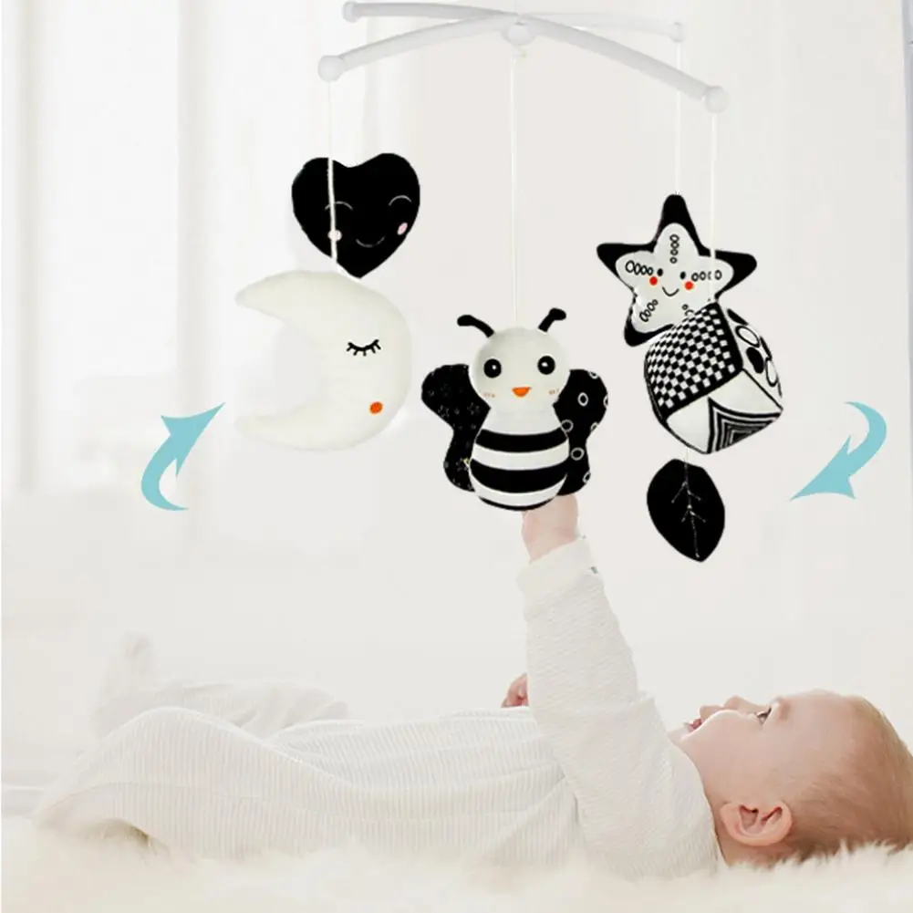 Infant Black And White Bed Bell Early Teaching Animal Music Rotating Electric Detachable Hanging Toy