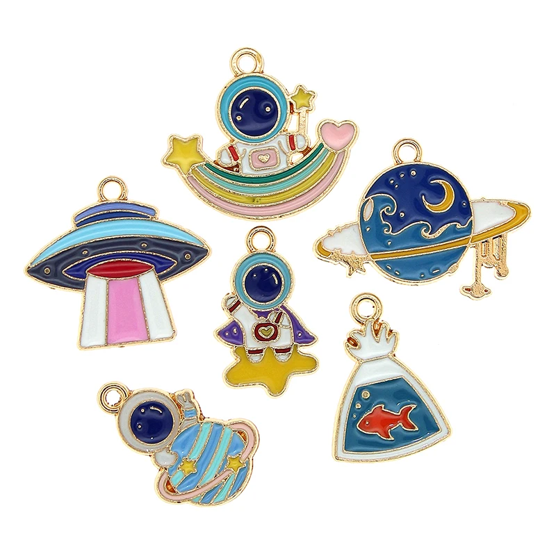 10pcst Mini Universe Enamel Astronaut Spaceship Planet Charms for Jewelry Making Pendant Fit Necklaces Earrings DIY Crafts Gifts