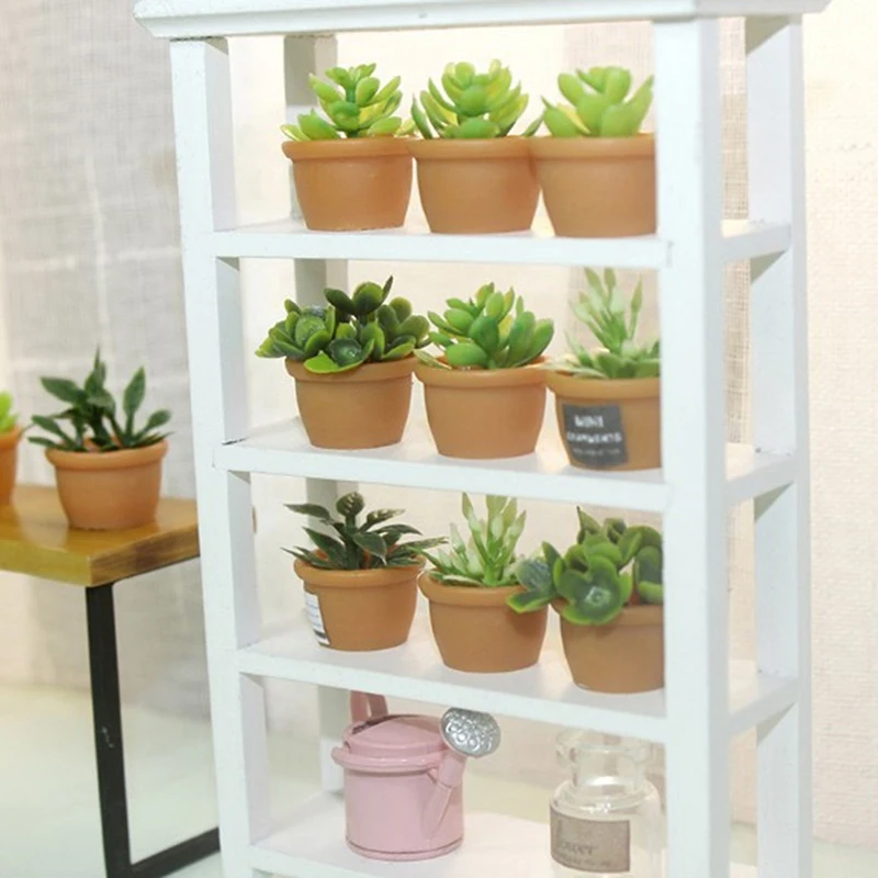 Casa de muñecas en miniatura con plantas de plástico, Mini maceta para plantas verdes, juguete, 4 unidades