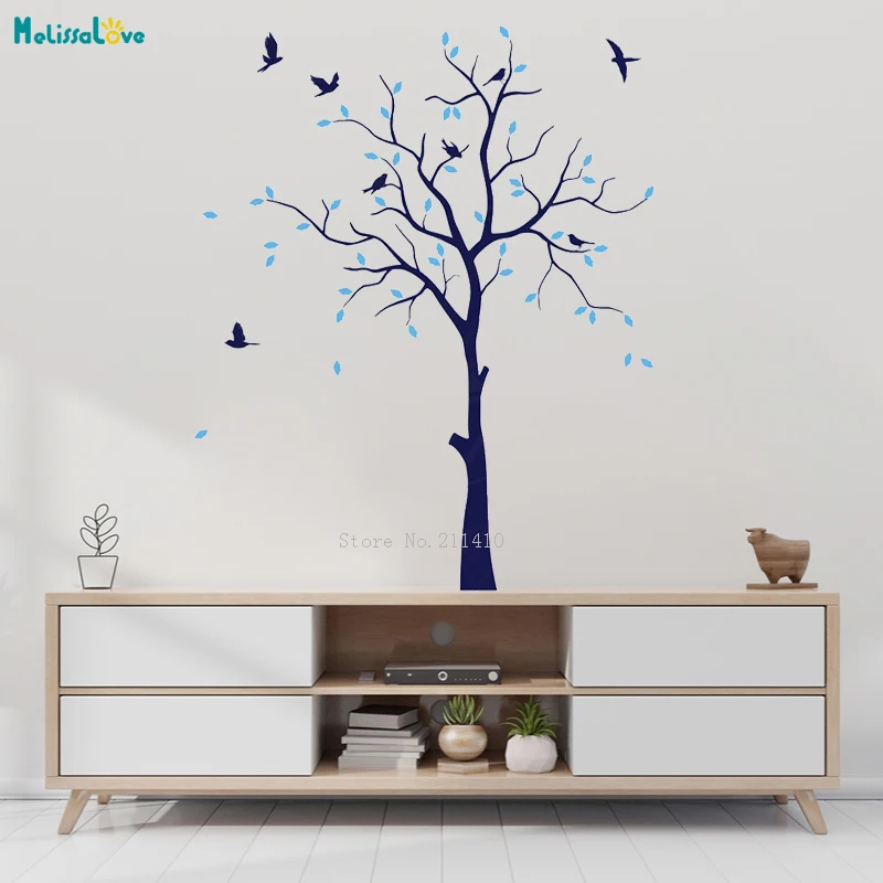 Exquisite Nursery Tree Wall Sticker Whimsical Large Tree Sticker Art Nursery Home Decor Removable Murals With Birds YT2423