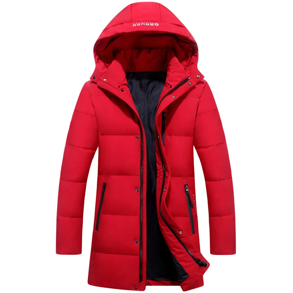 เป็ดสีขาวลงผู้ชายฤดูหนาวลงเสื้อคุณภาพหมวกถอดออกได้ Snow Warm Thicken Stand Collar Outerwear กันน้ำ Parkas