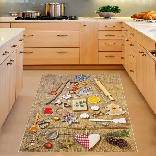 Kitchen Supplies Jute Theme Digital Print Washable Non-Slip Outsole Stain-resistant Kitchen Rug