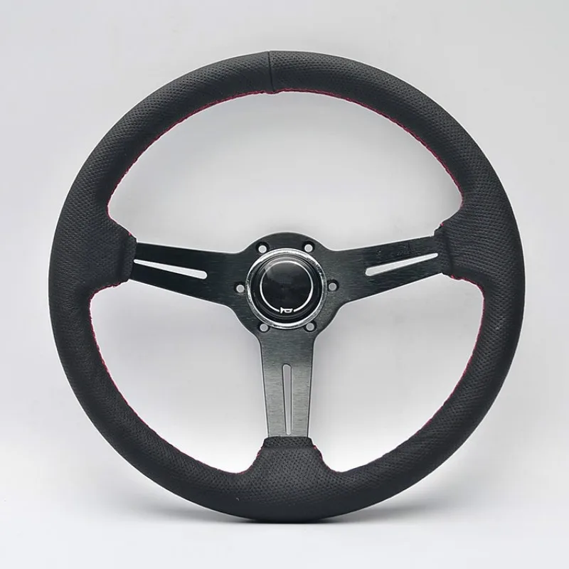 14 inch 350MM Leather Car steering wheel Racing steering  wheel 13 inch sports steering wheel Universial  Accessiores With Horn