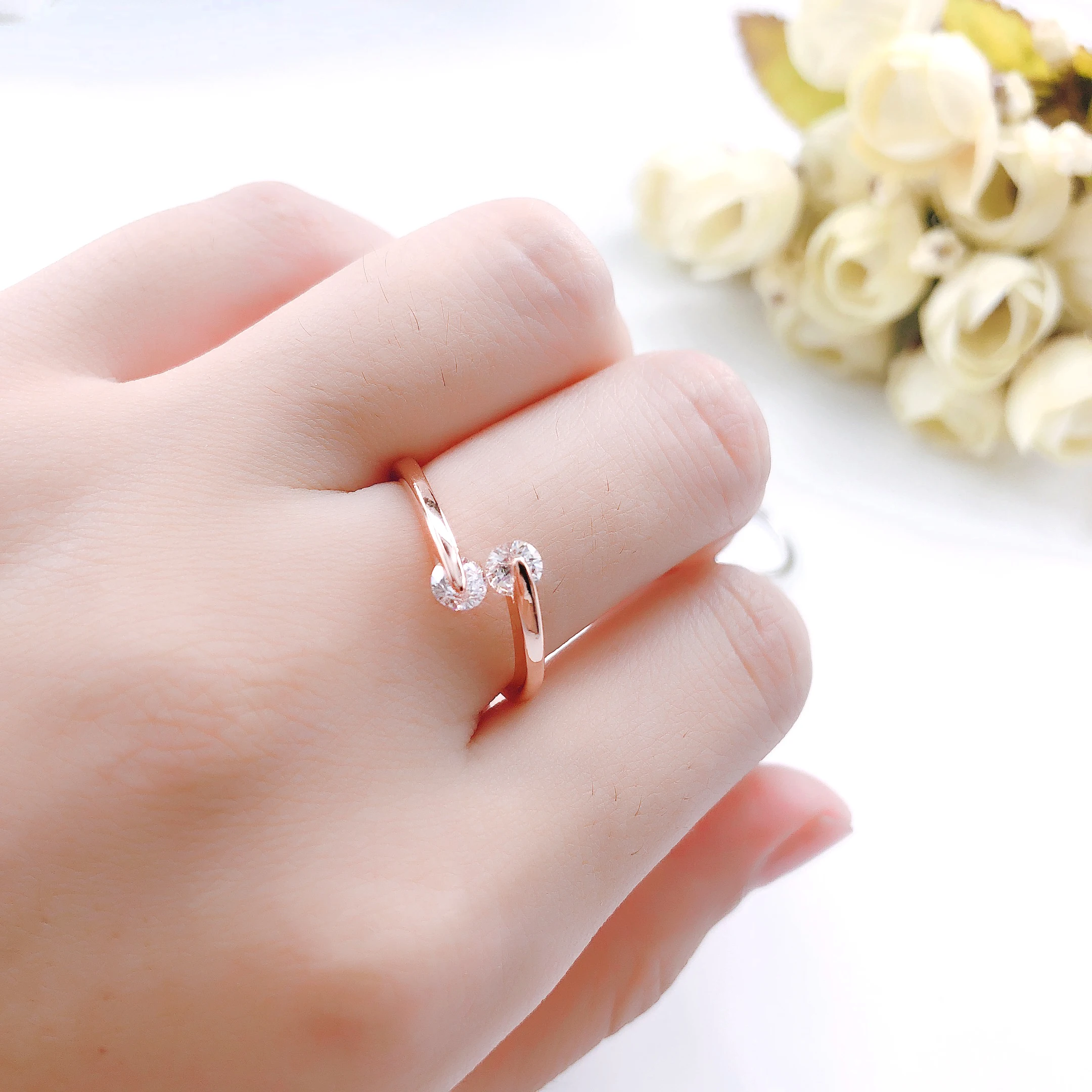 Adjustable Classic 2PCS Cubic Zirconia Finger Ring For Women Fashion Crystal Opening Wedding Engagement Jewelry Wholesale DFR008