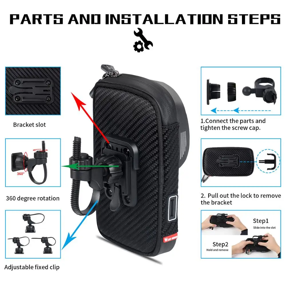 WEST BIKING Waterproof Bicycle Front Bag Mobile Phone handlebar Mount Bag For 6.5 inch iPhone Samsung Phone Mount Cycling Bag