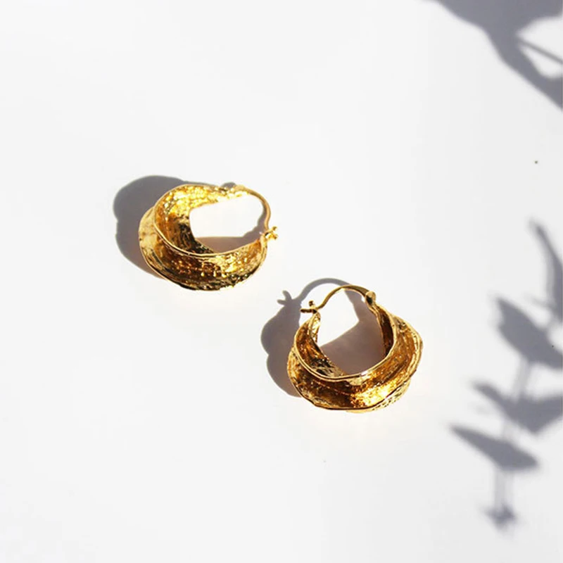 Earrings for Women Girls  2021 Trend Gold Metal Circle Hoop Earrings Irregular Unusual Jewelry Gift Swirl Piercing  Accesories