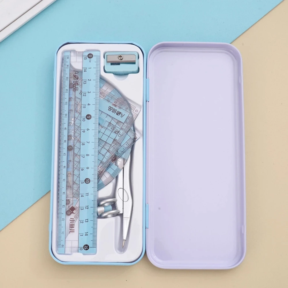 8pcs Plastic Geometry Stationery Set Maths Drawing Compasses Ruler Set Students Draw Measuring Tools School Office Stationery